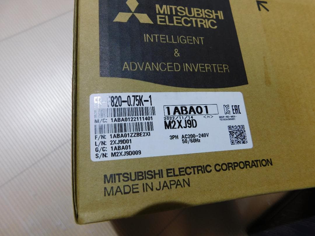 三菱　インバータ　FR-F820-0.75K-1　ＦＲ－Ｆ８２０－０．７５Ｋ－１