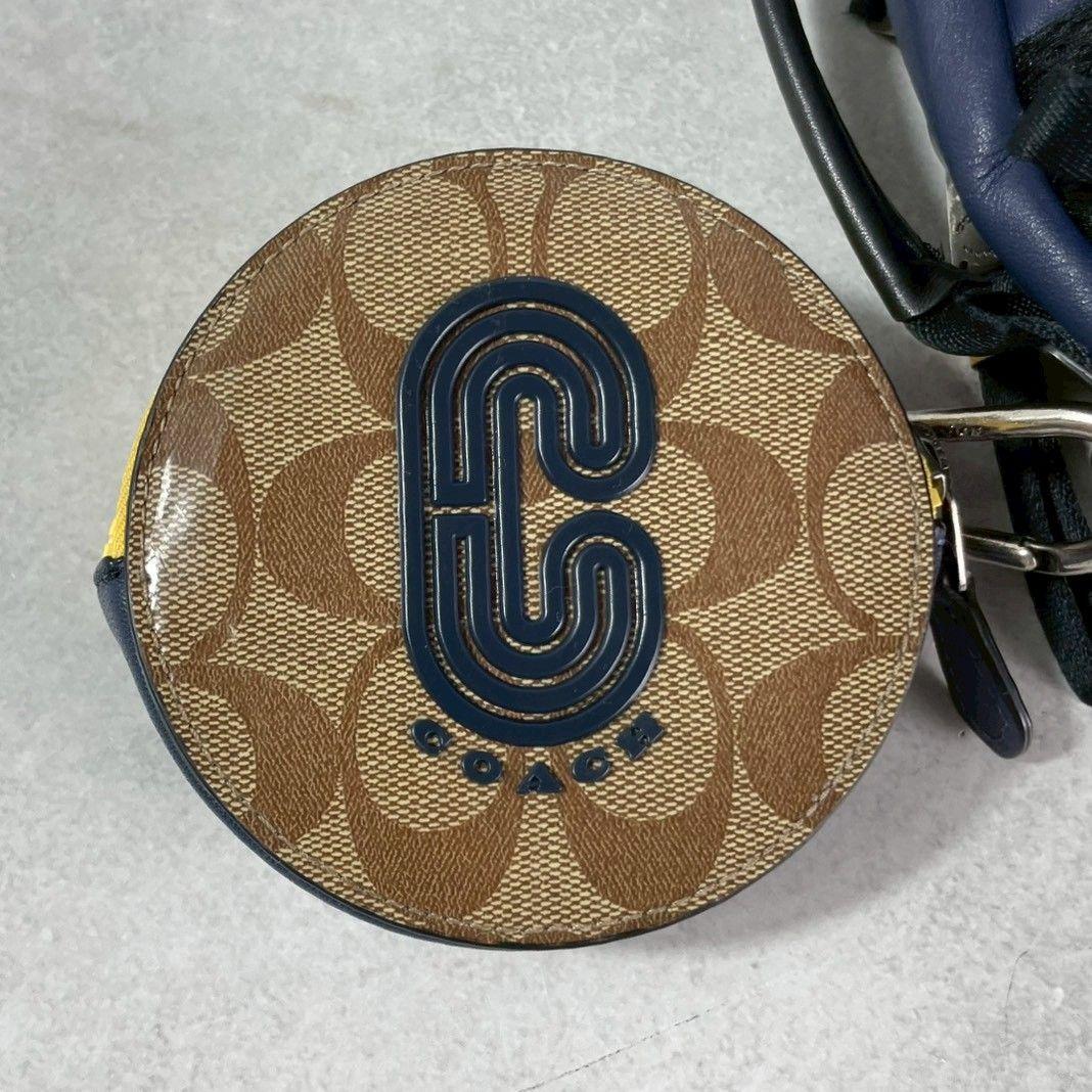 極美品 コーチ エッジパック ボディバッグ ビジネス レザー ロゴ イエロー 紺