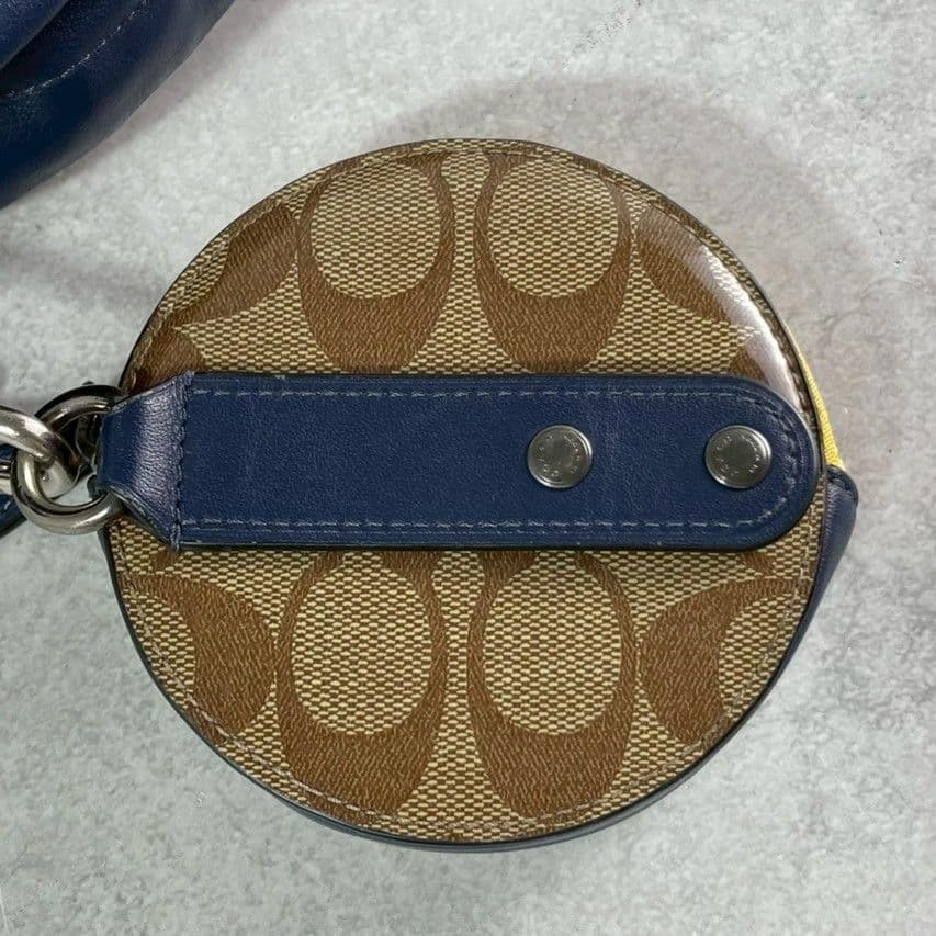 極美品 コーチ エッジパック ボディバッグ ビジネス レザー ロゴ イエロー 紺