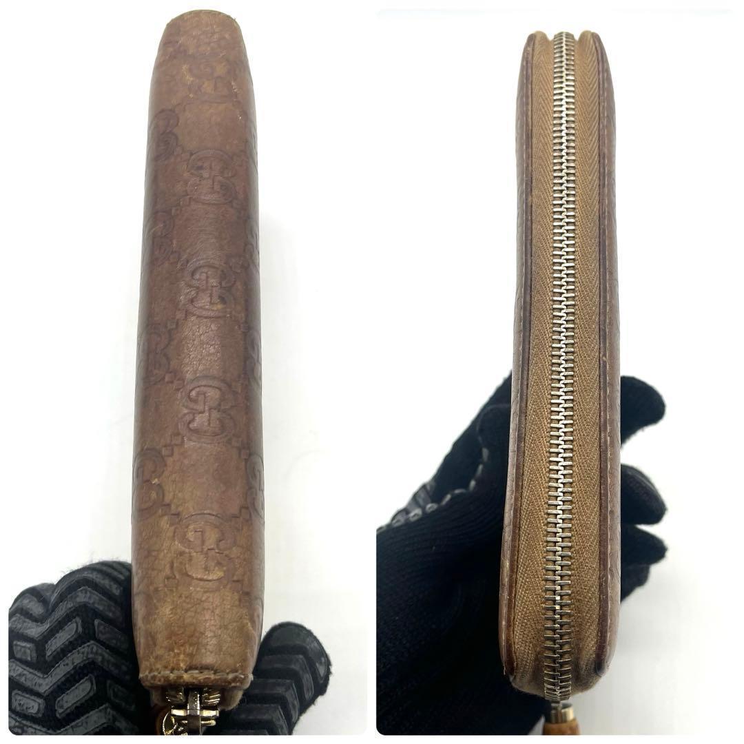 希少✨グッチ 長財布 ラウンドファスナー レオパード シマレザー GG ブラウン