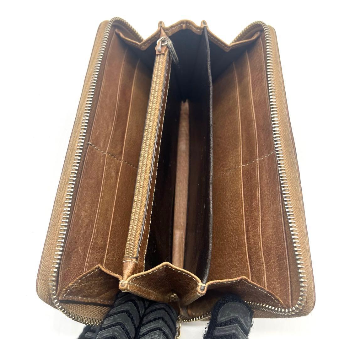 希少✨グッチ 長財布 ラウンドファスナー レオパード シマレザー GG ブラウン