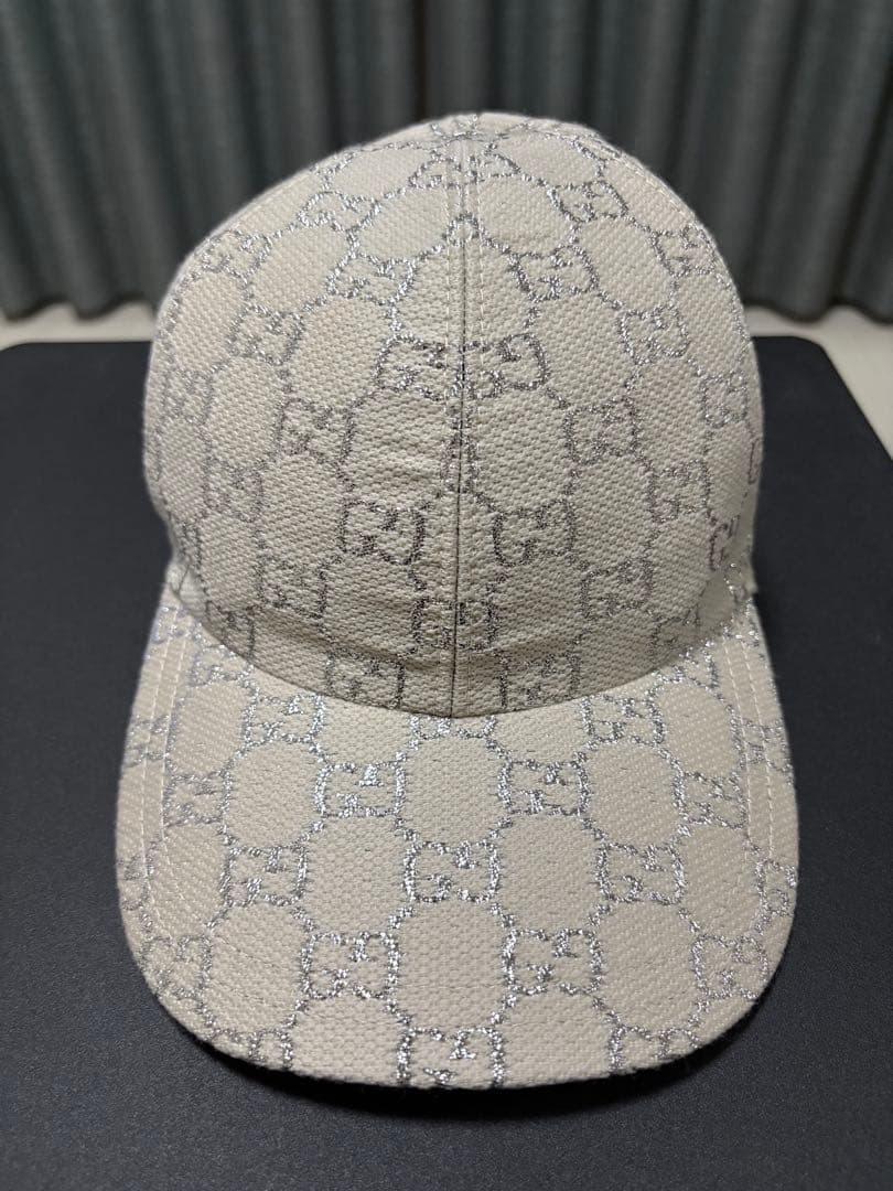 PHG美品 MサイズGUCCI ラメ ベースボールキャップ ホワイト