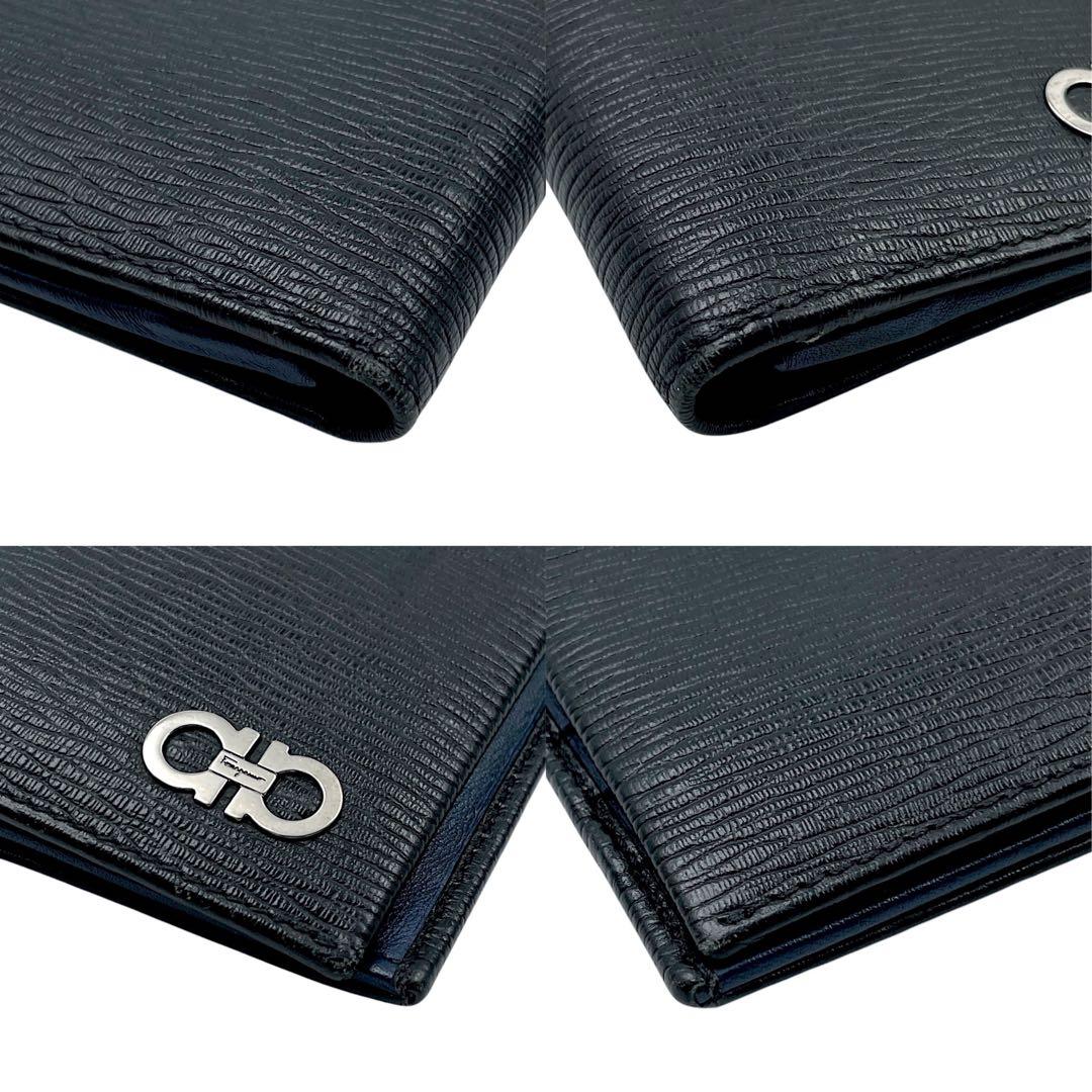 【極上美品】フェラガモ ダブルガンチーニ 金具 レザー 本革 ブラック 長財布