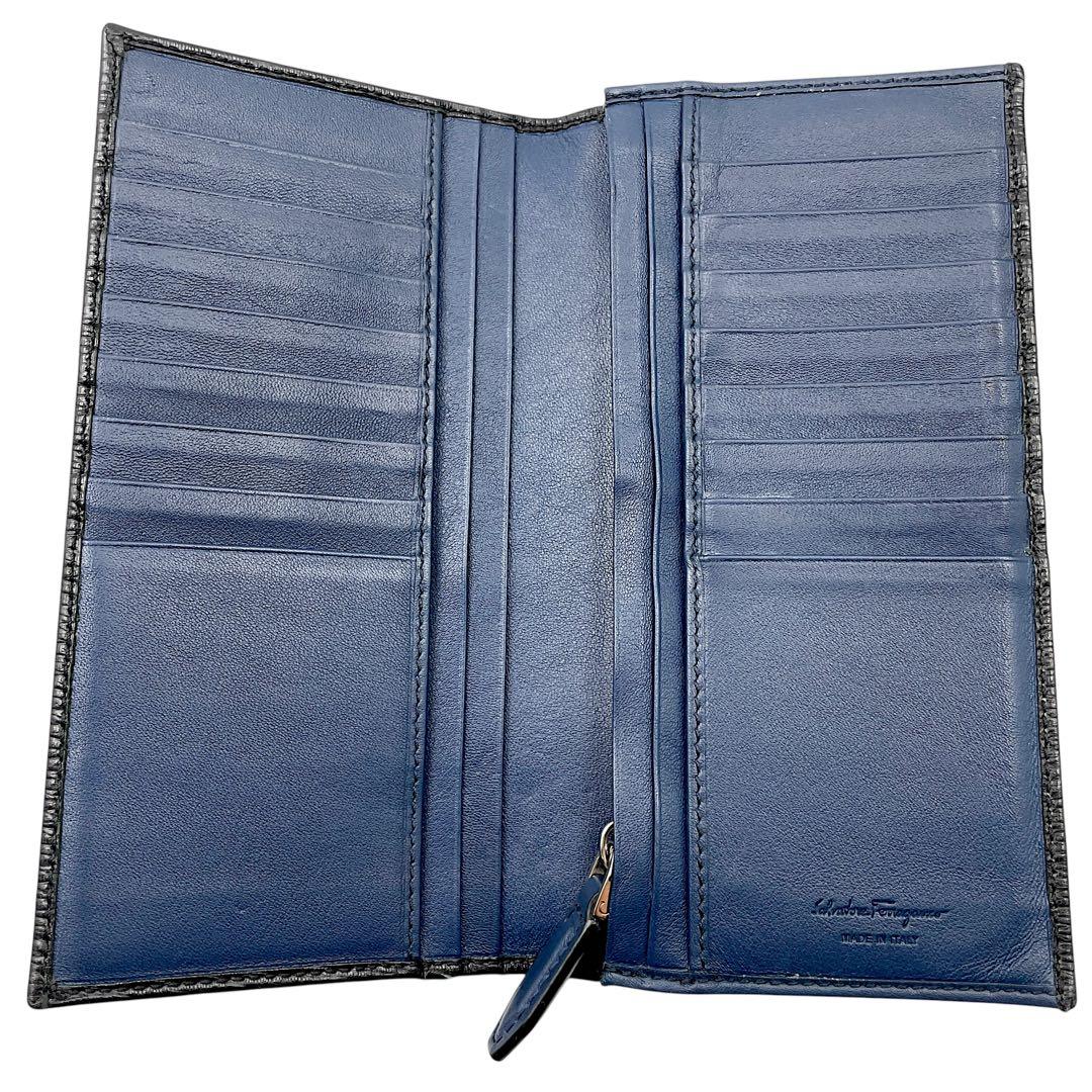 【極上美品】フェラガモ ダブルガンチーニ 金具 レザー 本革 ブラック 長財布