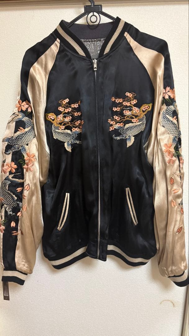 ねこむ様用 リバーシブル 花旅楽団 鯉と桜刺繍のサテン スカジャン