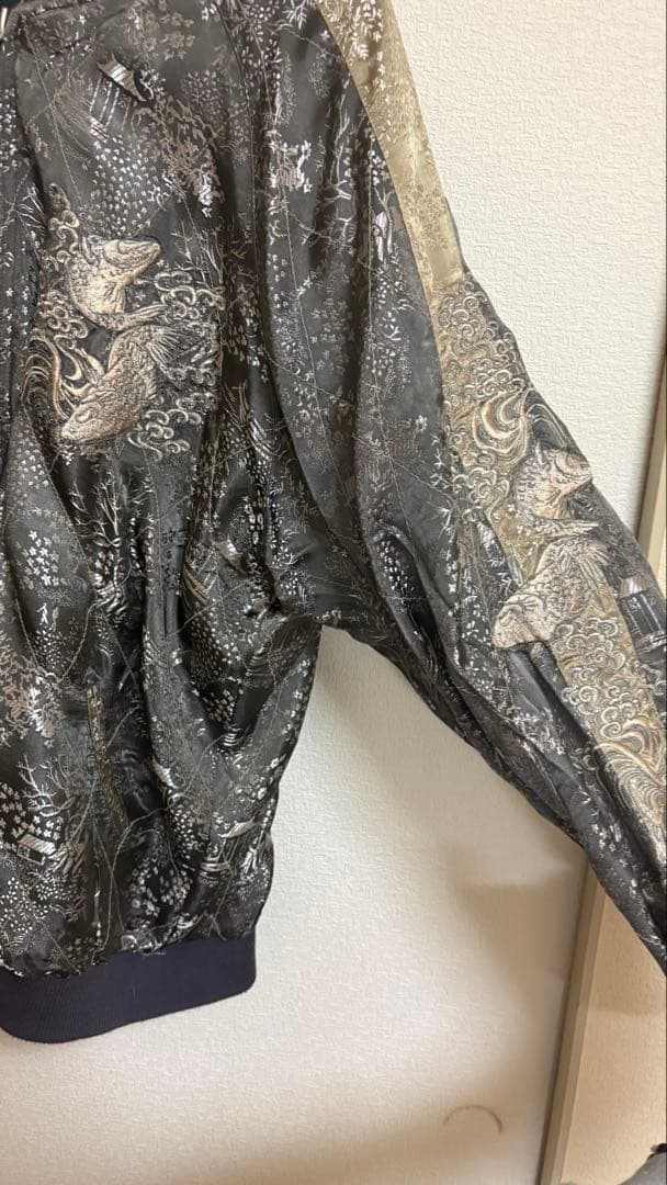 ねこむ様用 リバーシブル 花旅楽団 鯉と桜刺繍のサテン スカジャン