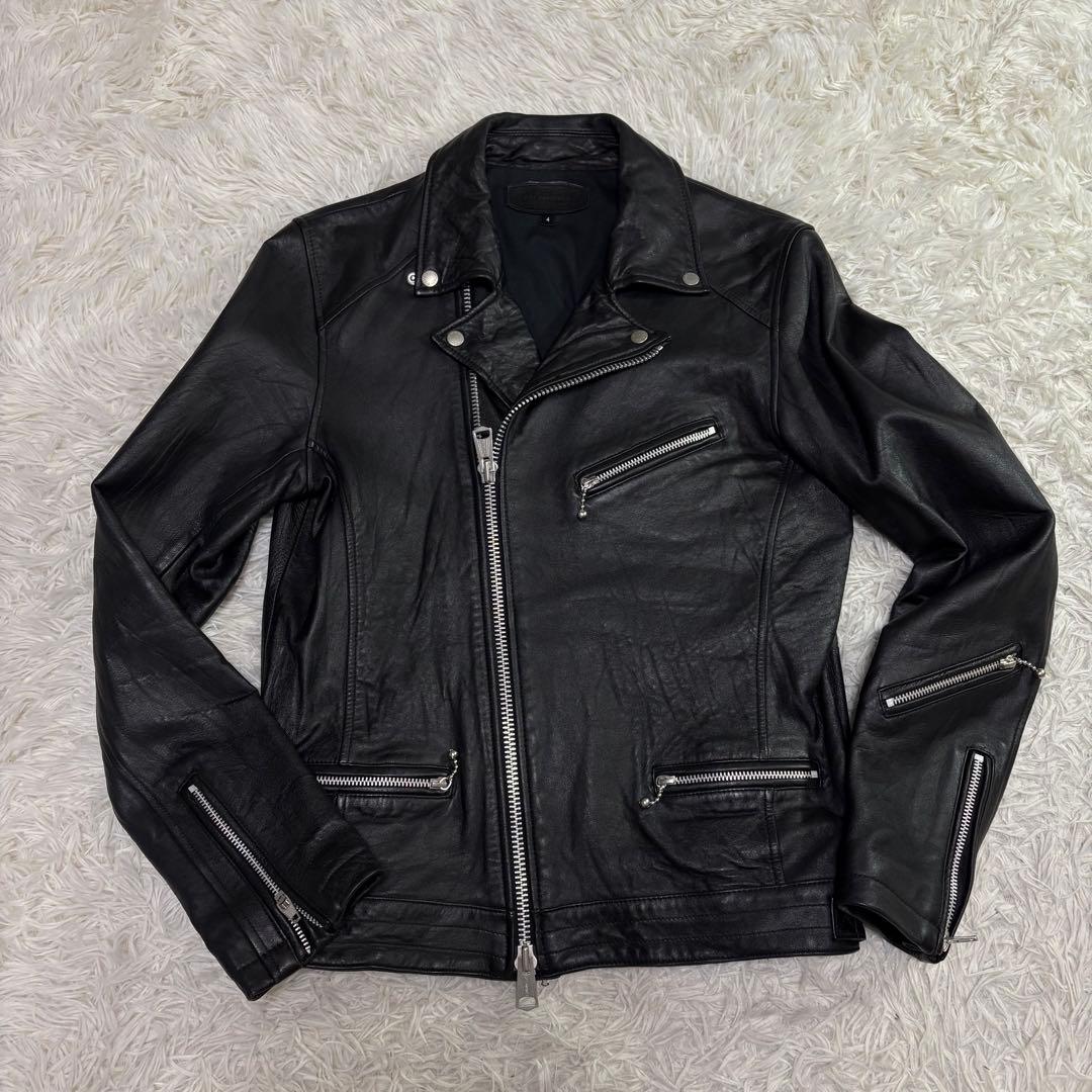 【美品】ジャックローズ ダブルライダースジャケット 羊革 レザー 黒 4