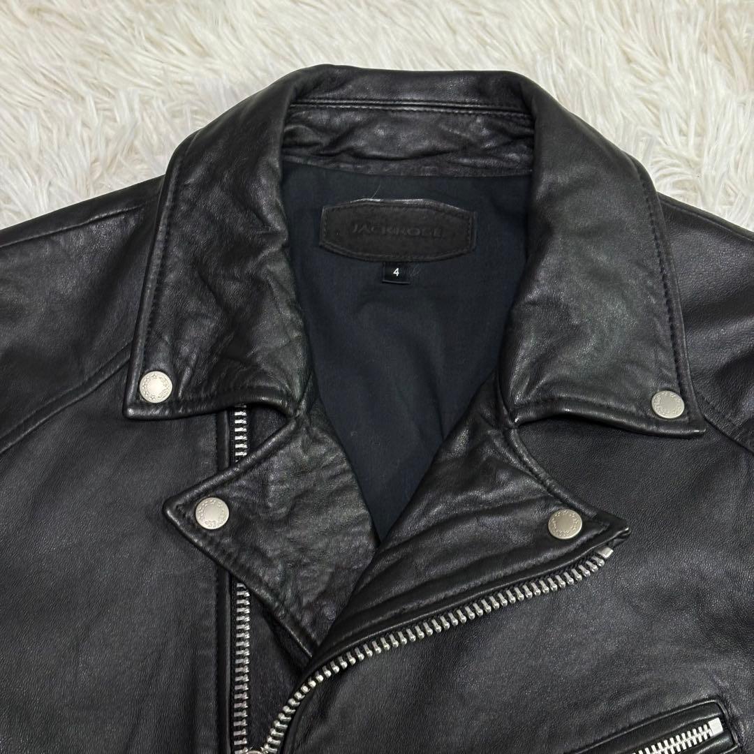 【美品】ジャックローズ ダブルライダースジャケット 羊革 レザー 黒 4