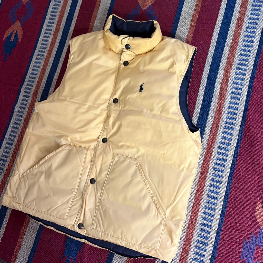ポロラルフローレン リバーシブルダウンベスト ネイビー×イエロー Lサイズ
