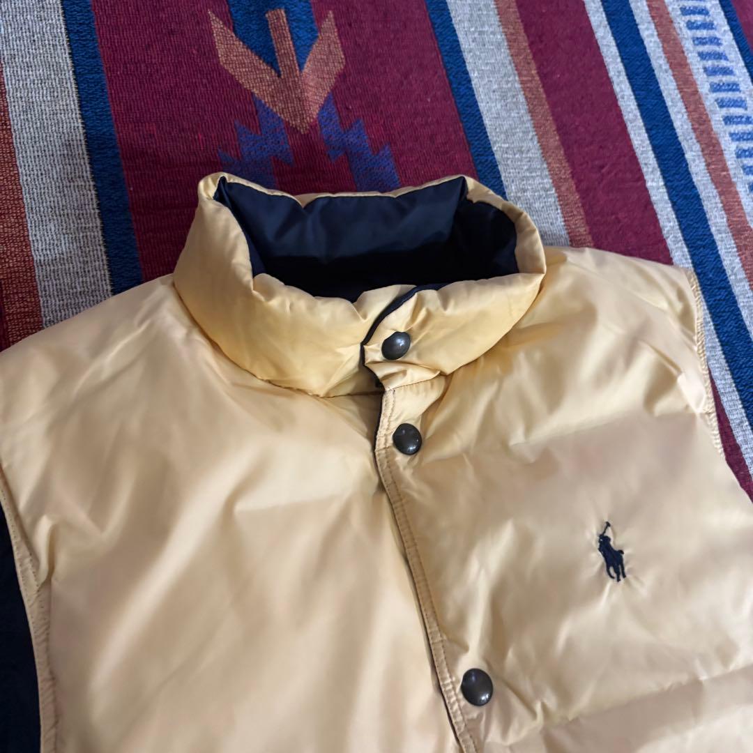 ポロラルフローレン リバーシブルダウンベスト ネイビー×イエロー Lサイズ