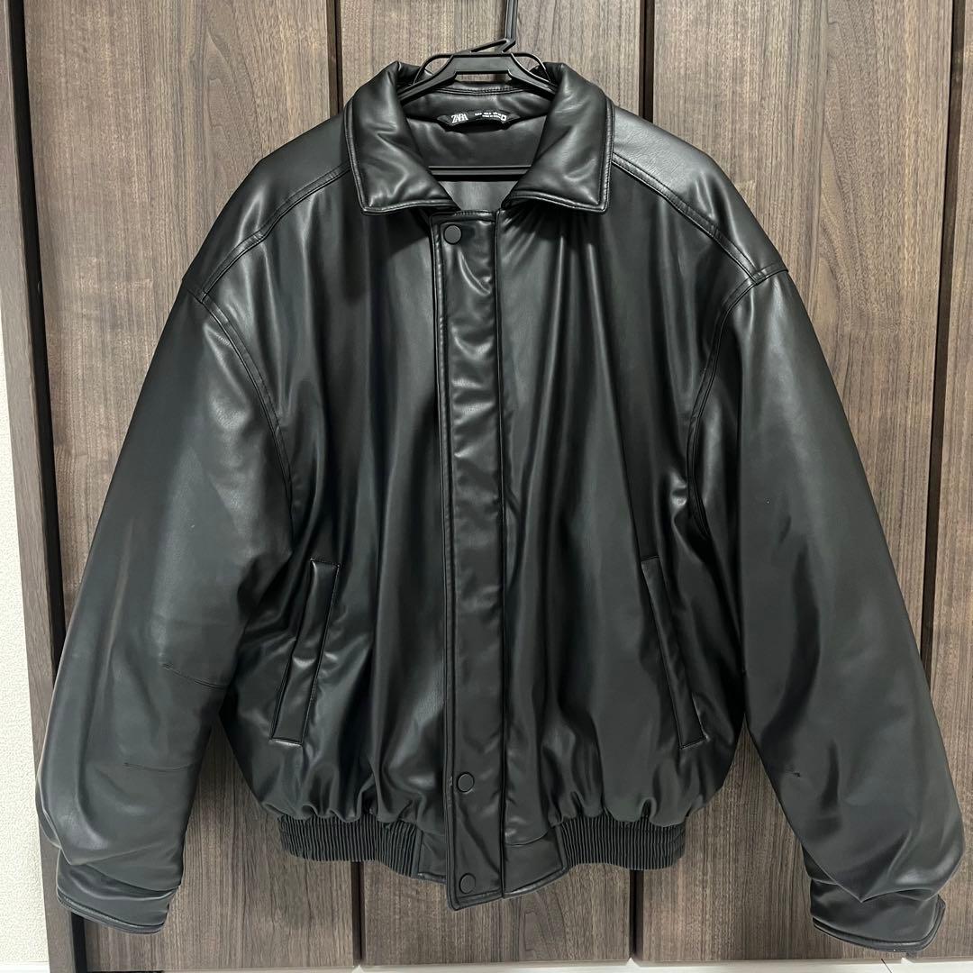 ZARA フェイクレザーボンバージャケット ブラック S