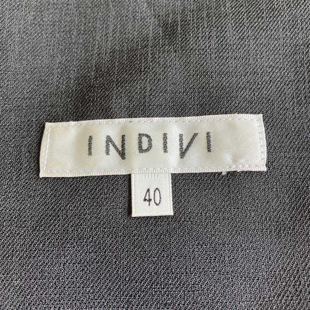 極美品 INDIVI 洗える ノーカラージャケット パンツスーツ ブラック 40
