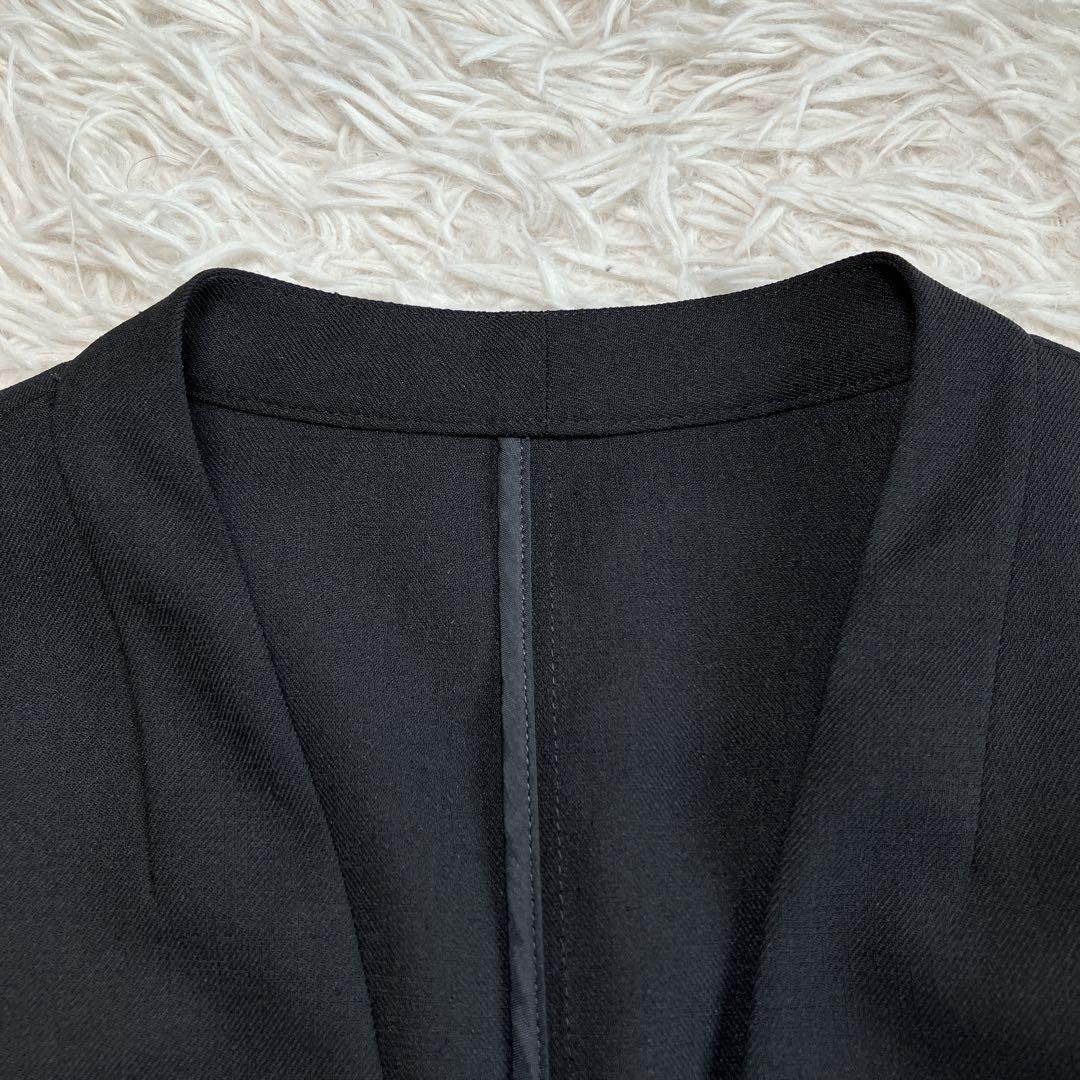 極美品 INDIVI 洗える ノーカラージャケット パンツスーツ ブラック 40