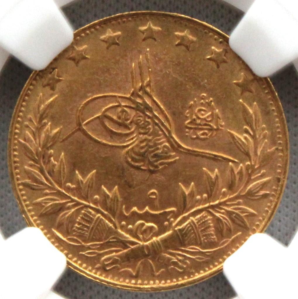 千*可様 AH1327//9 オスマン・トルコ帝国 100クルシュ 金貨 NGC