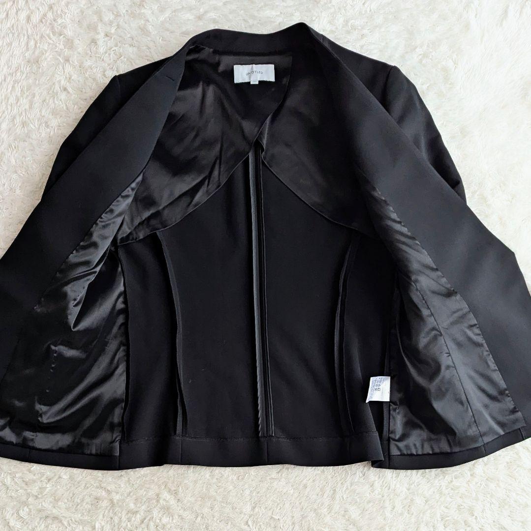 美品◎UNTITLED セットアップ パンツスーツ ノーカラー LL 黒 洗える