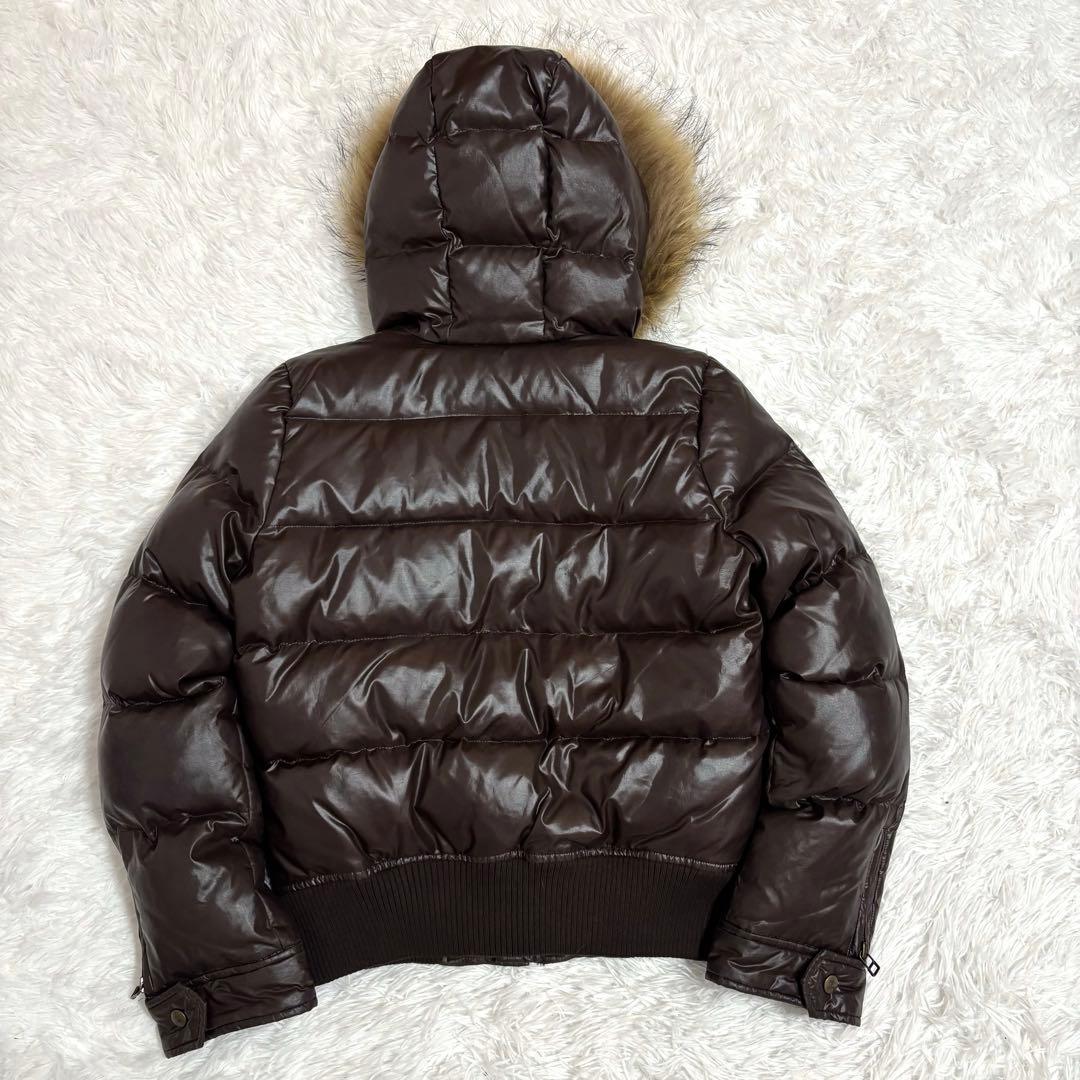 バーバリーブルーレーベル ファー ダウンジャケット ノバチェック ブラウン　40