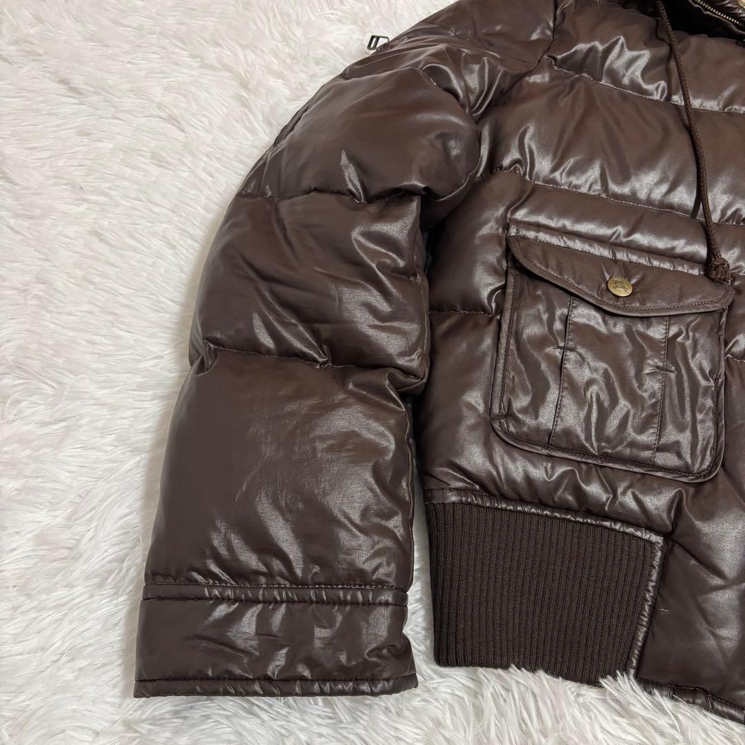 バーバリーブルーレーベル ファー ダウンジャケット ノバチェック ブラウン　40