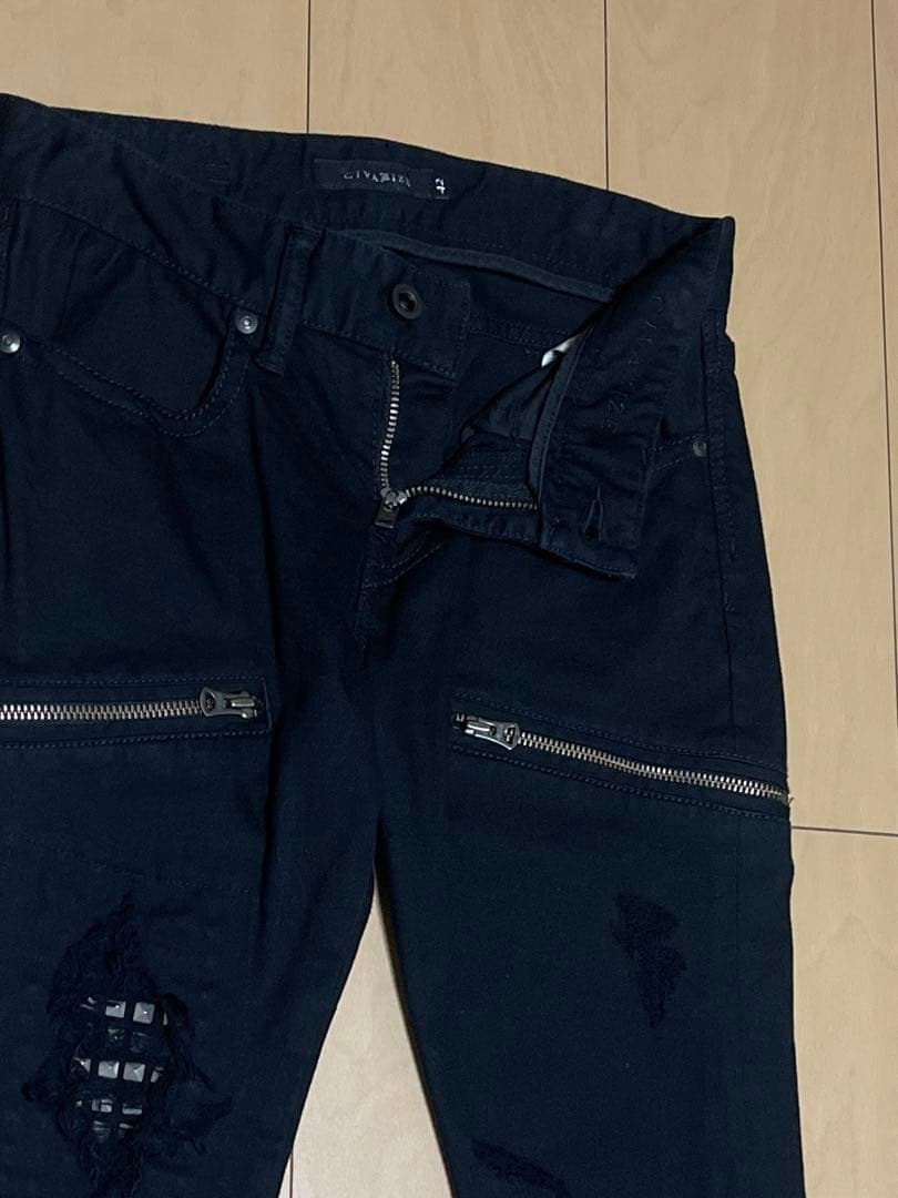 専用品 00s CIVARIZE スタッズ ダメージ ジップ スキニーデニム 黒