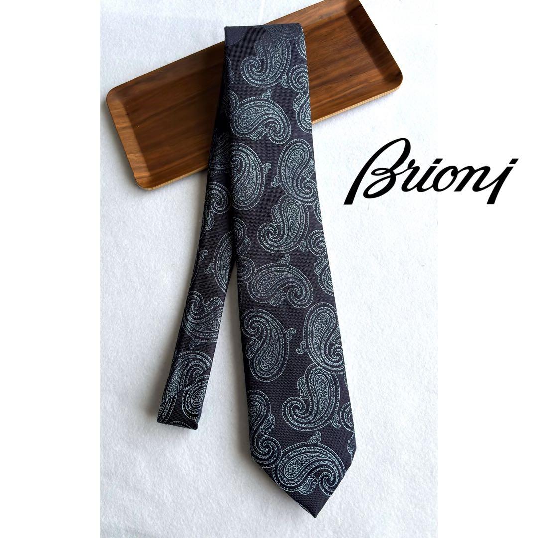 値下げ〔未使用〕ブリオーニ Brioni 最高峰 ネクタイ ネイビー ペイズリー
