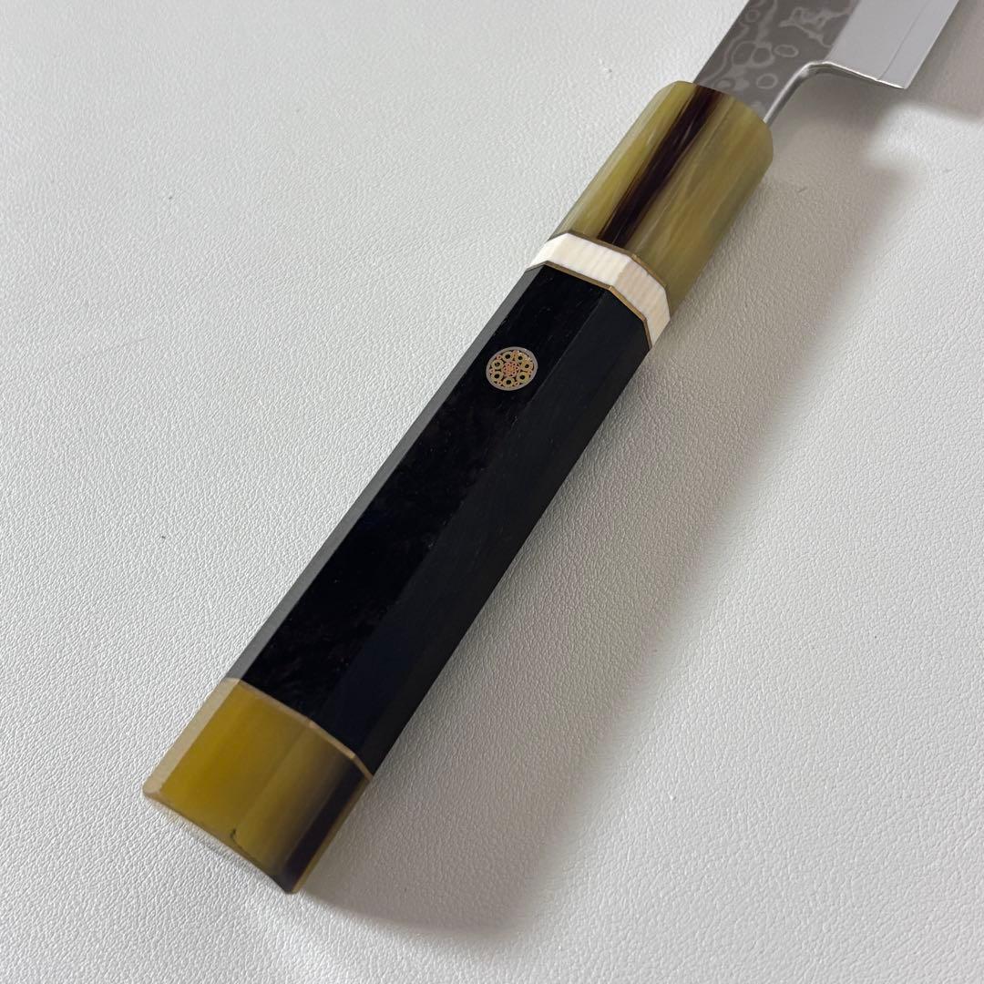 240mm 柳刃包丁 墨流しダマスカス黒檀 本 牛八角柄　刺身包丁 和包丁+