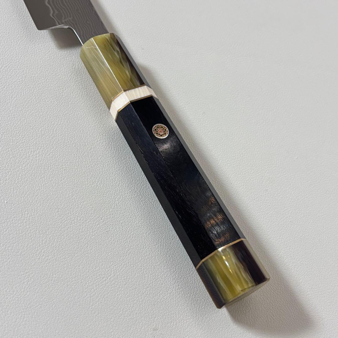 240mm 柳刃包丁 墨流しダマスカス黒檀 本 牛八角柄　刺身包丁 和包丁+