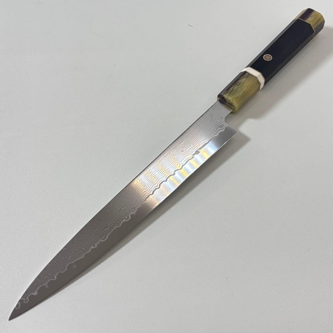 240mm 柳刃包丁 墨流しダマスカス黒檀 本 牛八角柄　刺身包丁 和包丁+