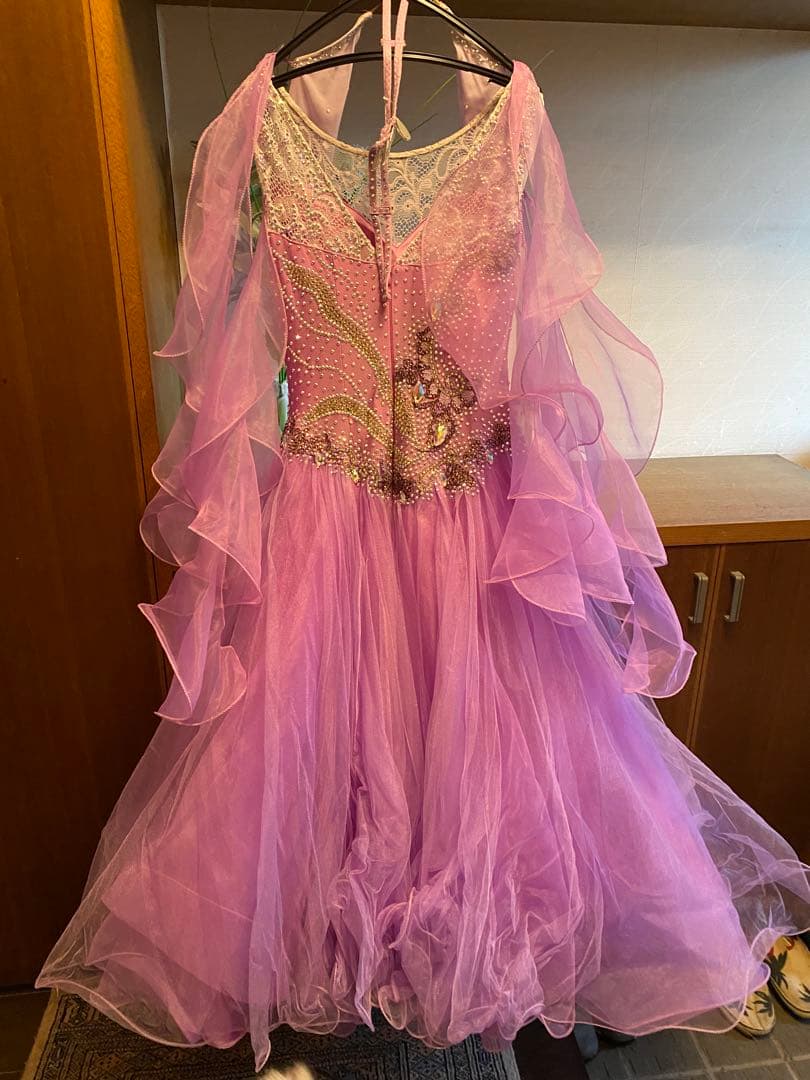 社交ダンスドレス 薄紫 フリル付き　Lサイズ