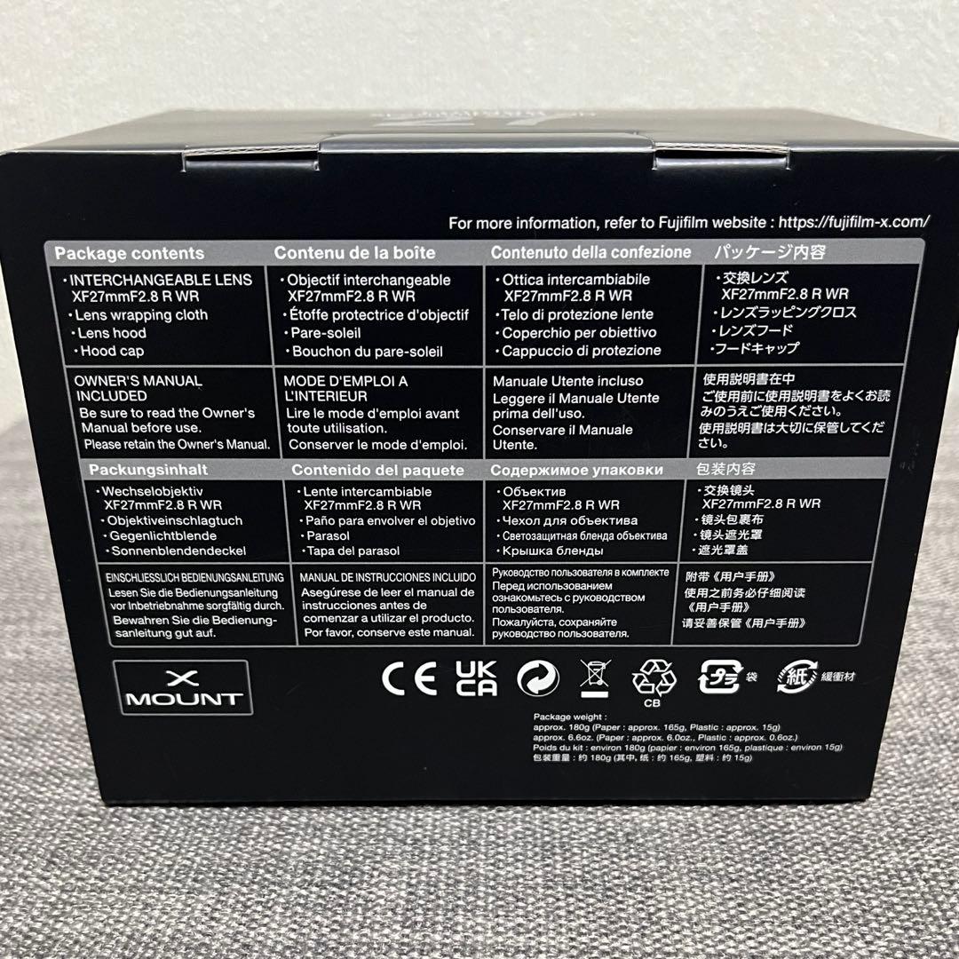 富士フィルム　XF27mmF2.8 R WR レンズ　美品