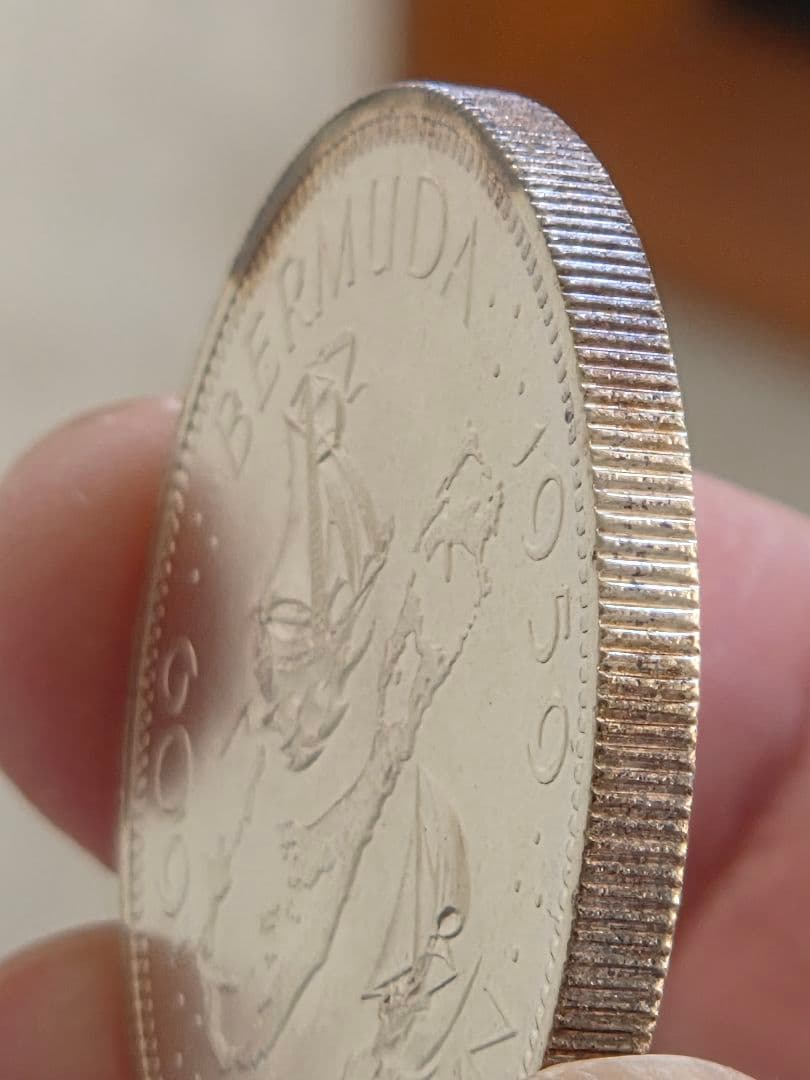 英領バーミューダ　エリザベス2世　発見350周年記念　1 クラウン銀貨　1959