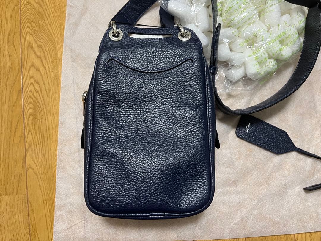 HMAEN ネイビー レザー メッセンジャーバッグ、チケットバッグ