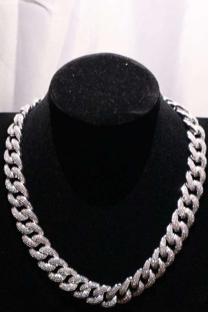マイアミ　キューバン　幅18ミリ20インチパヴェ留めシルバー喜平ネックレスLEX