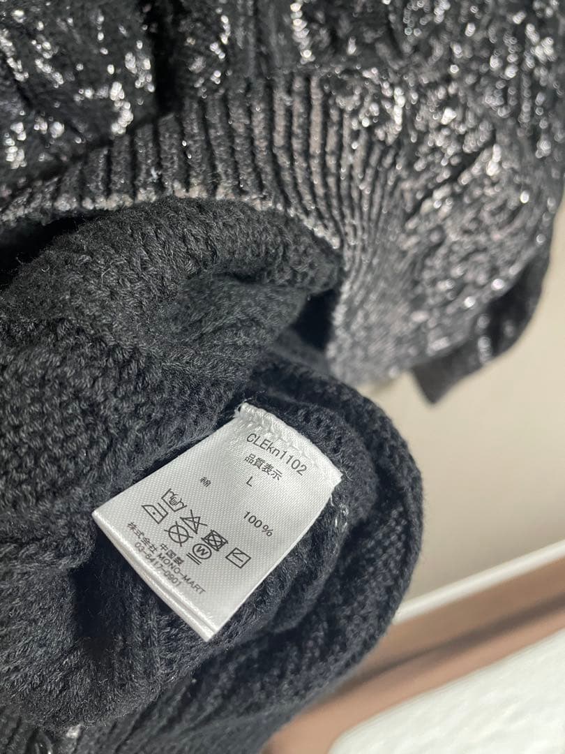 CLEL 箔プリントケーブルクルーネックニット　ブラック　L 中古品