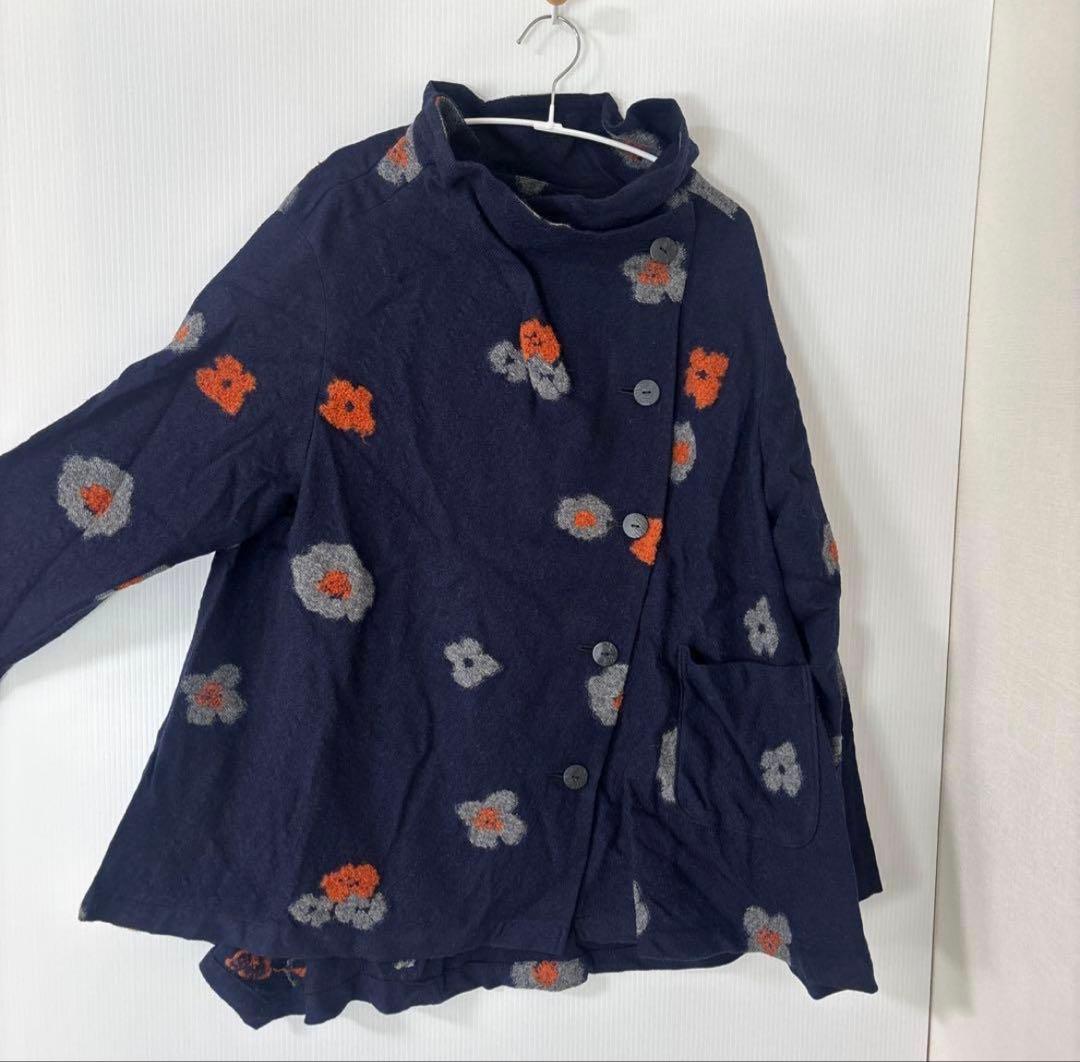 慈雨 センソユニコ JI U ウール花柄コート　ゆったりアウター