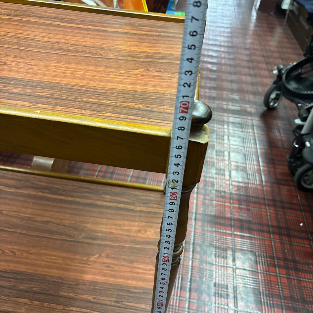 木製2段式サイドテーブル ハンドル付き　アンティーク