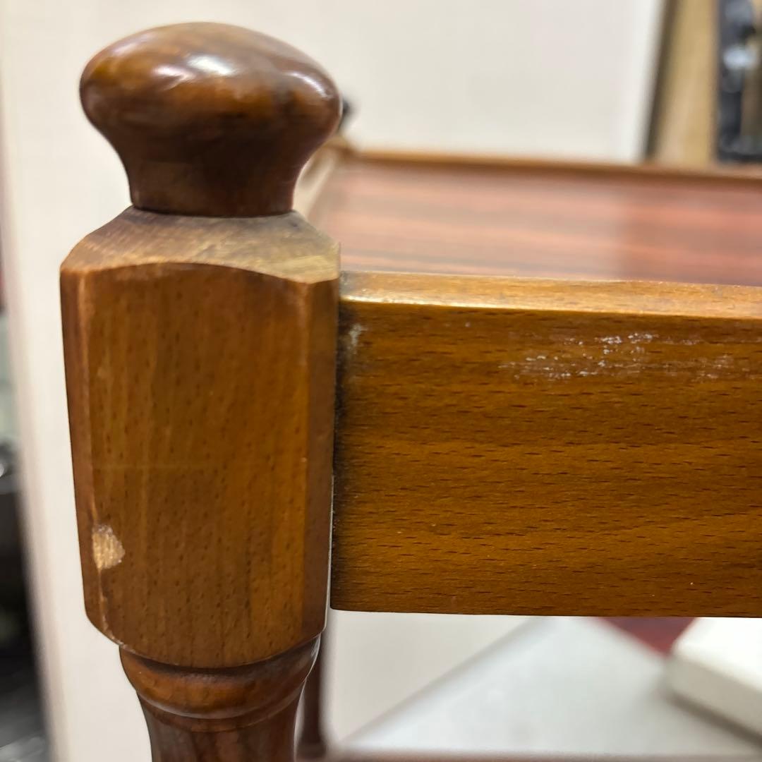 木製2段式サイドテーブル ハンドル付き　アンティーク