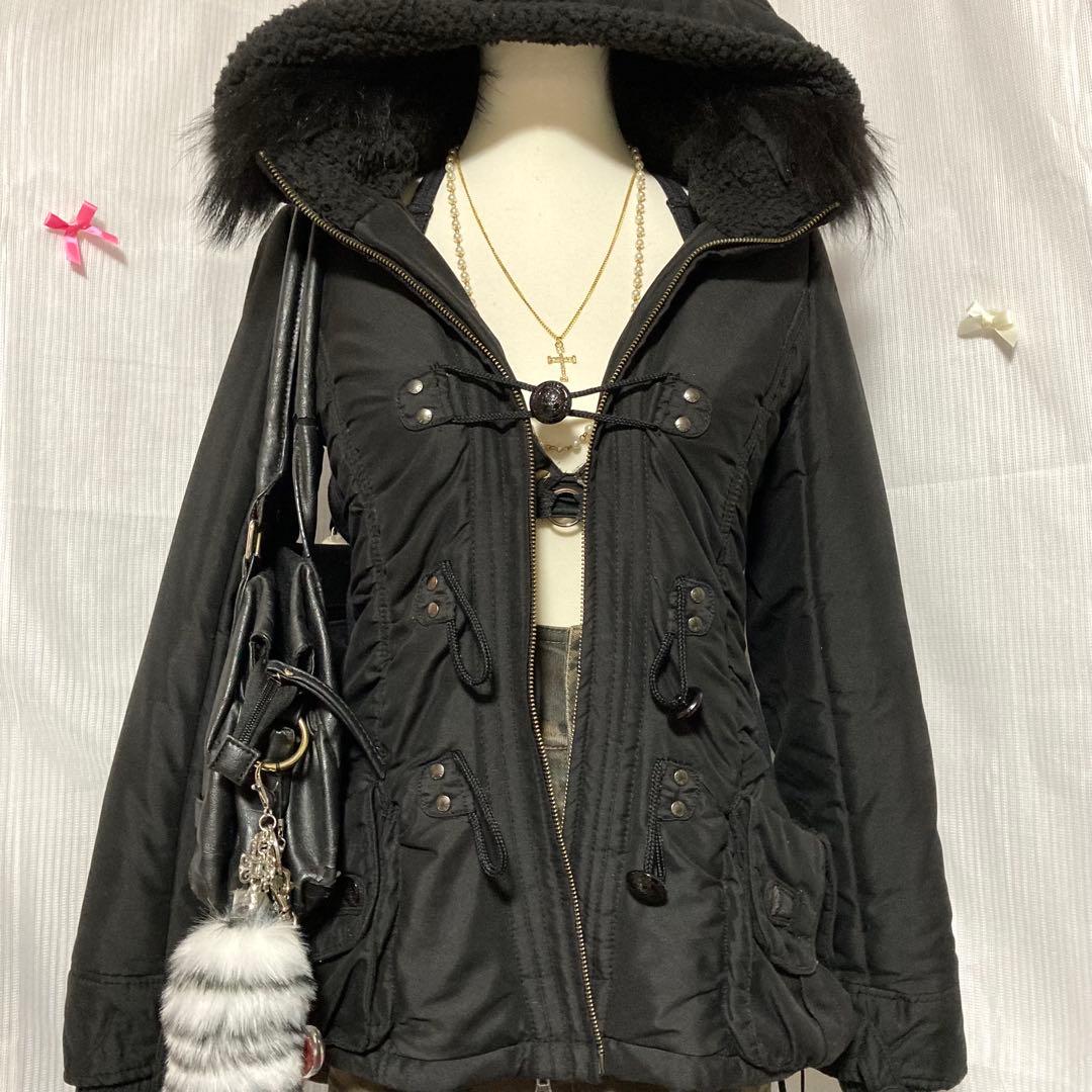 y2k 平成ギャル お兄系 グランジ パンク ファー付きミリタリージャケット