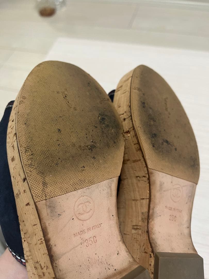 最終値下げ！CHANEL ネイビー スエード ミュール 35C