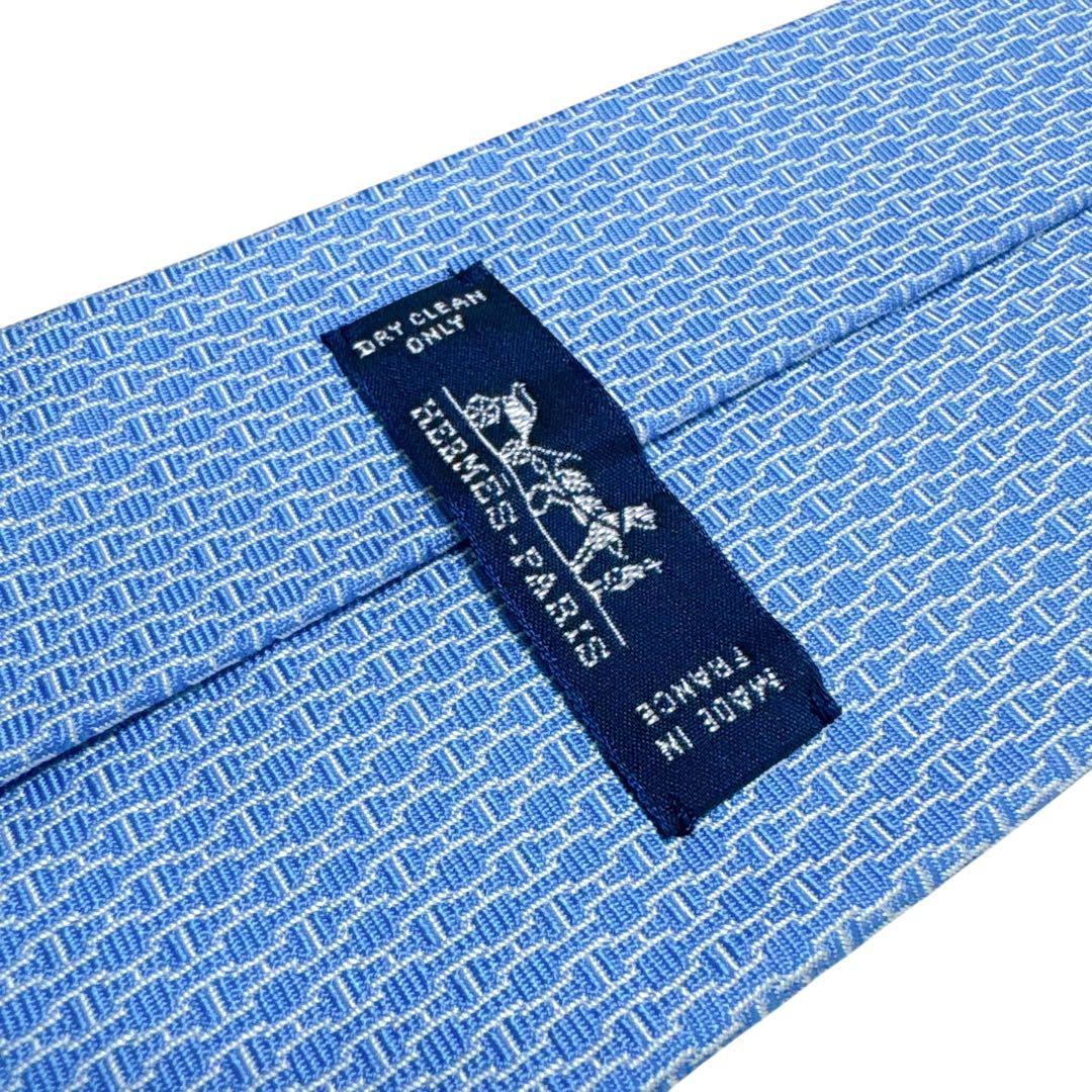 HERMES エルメス ネクタイ 水色 ファソネ Hロゴ ジャガード 肉厚