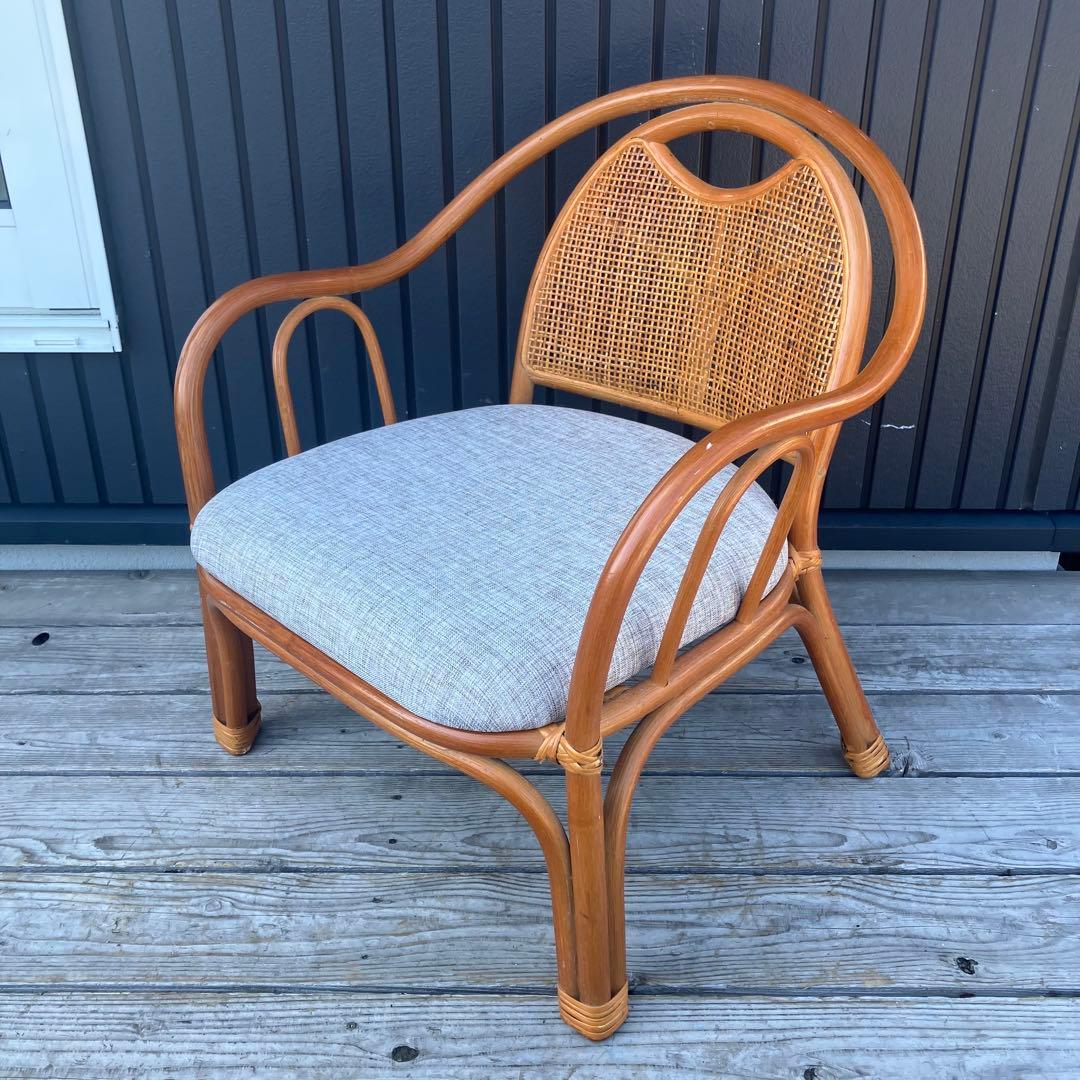 昭和レトロ ラタンチェア アームチェア 座椅子 ヴィンテージ 籐家具 古家具