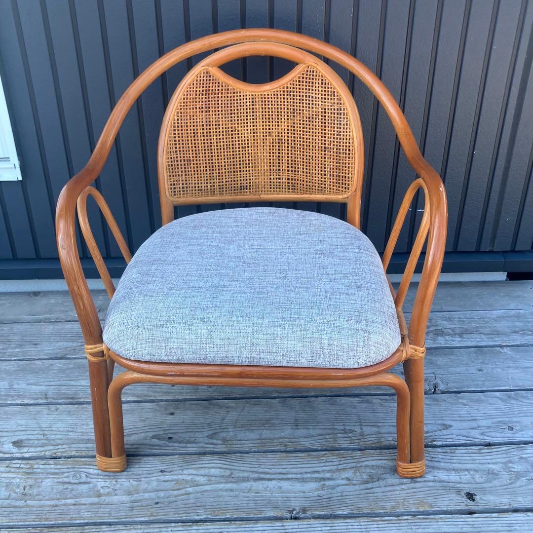 昭和レトロ ラタンチェア アームチェア 座椅子 ヴィンテージ 籐家具 古家具
