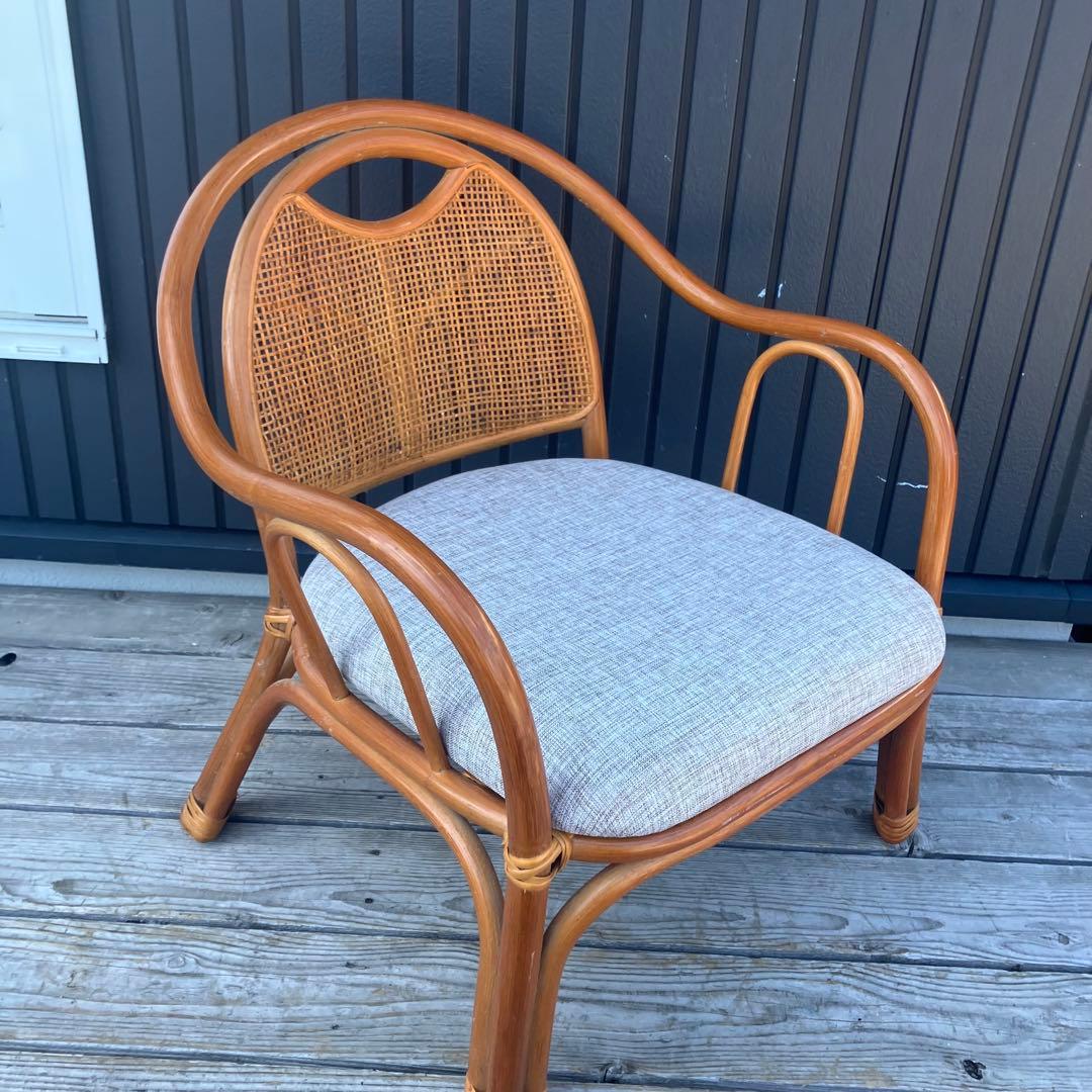 昭和レトロ ラタンチェア アームチェア 座椅子 ヴィンテージ 籐家具 古家具