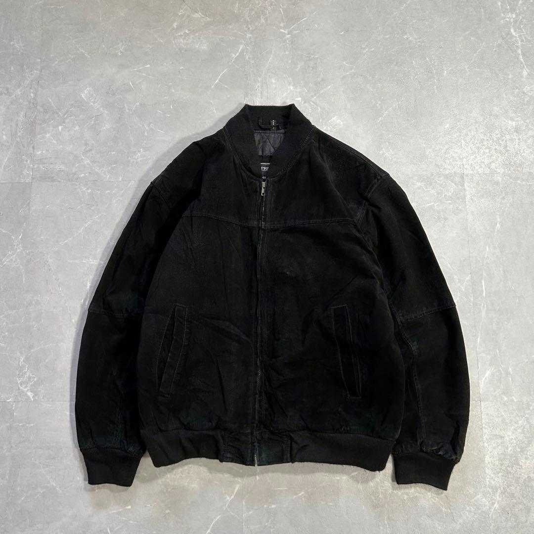 90s MA-1型 スエード レザージャケット 本革 短丈 ドリズラー 古着 黒