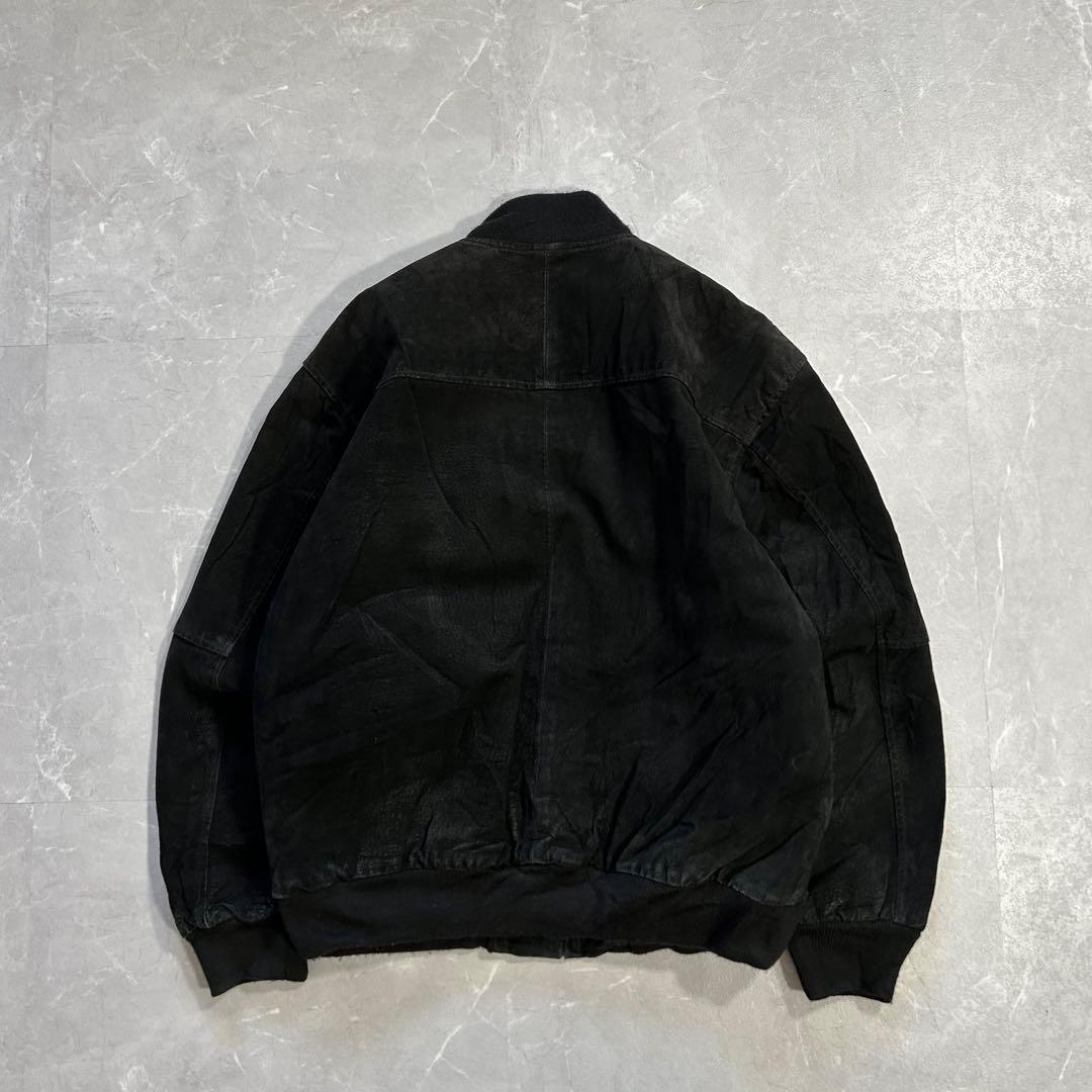 90s MA-1型 スエード レザージャケット 本革 短丈 ドリズラー 古着 黒