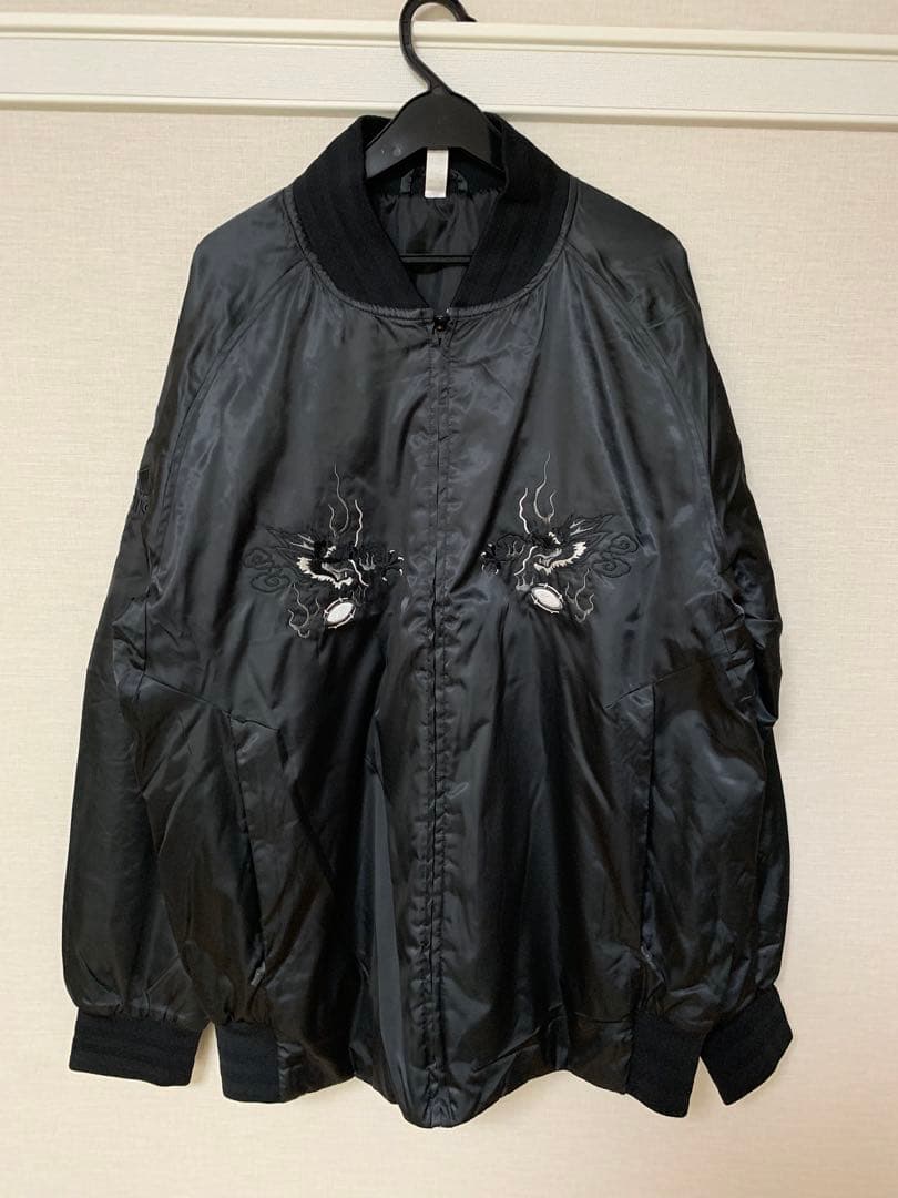 adidas ブラック オールブラックススカジャン ドラゴン刺繍