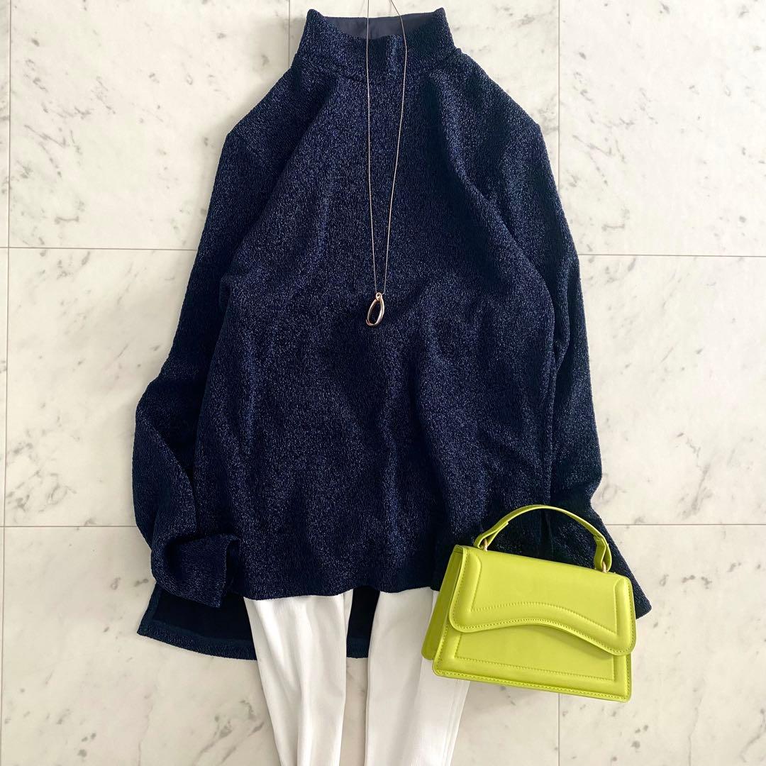 極美品 アドーア 24年モデル シャイニーニットジャガードハイネックカットソー