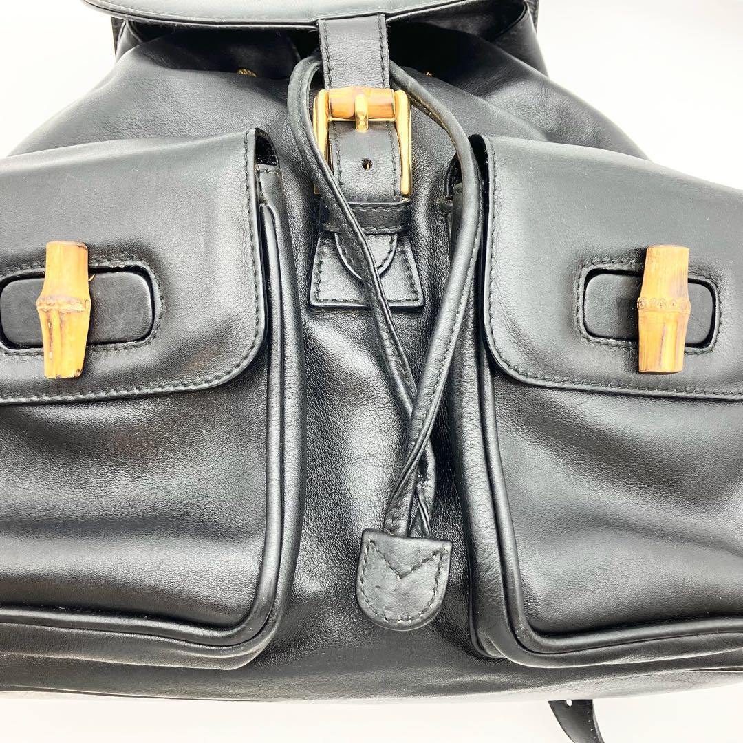 グッチ バンブー リュック バックパック レザー リュックサック 巾着 ブラック