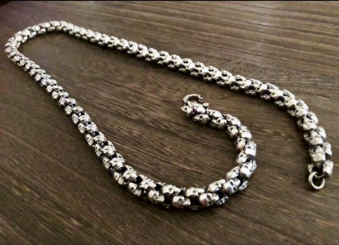 シルバー925 スカルネックレス　 120g