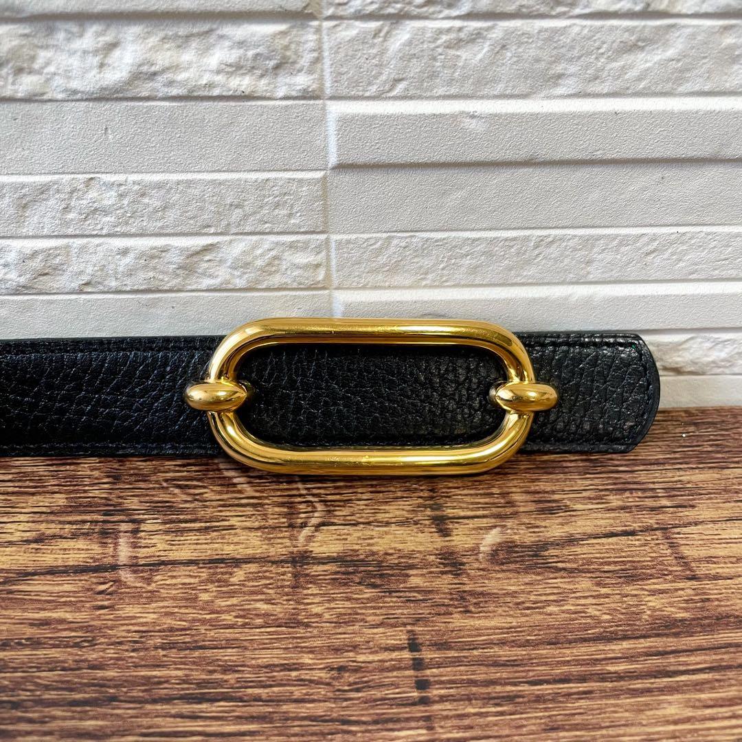 良品 エルメス レザー シェーヌ ダンクル ゴールド 金具 バックル ベルト.