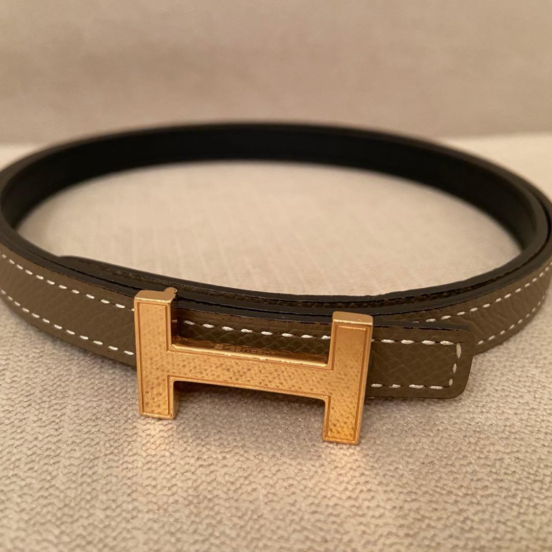 【美品】エルメス　リバーシブルレザーベルト13mm 黒/エトゥープ