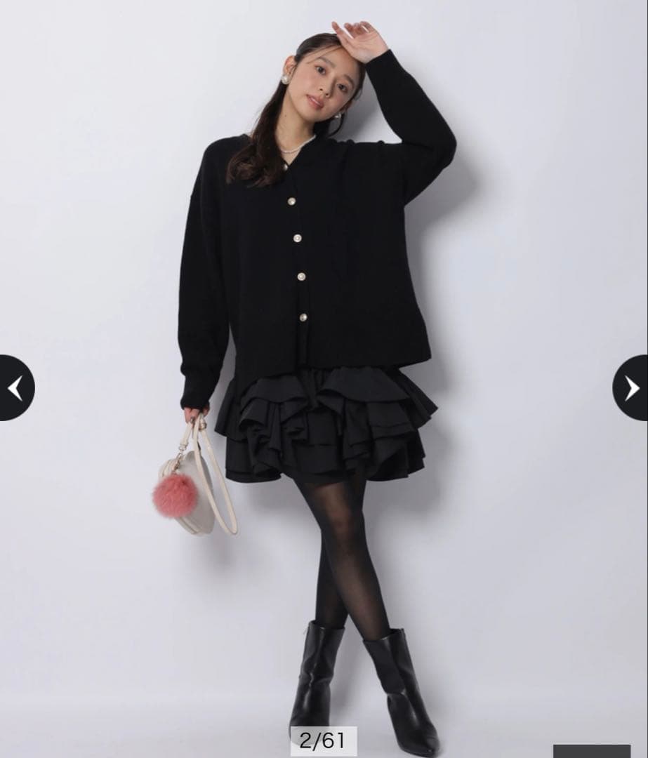 JUSGLITTY 〈美香さんコラボ〉カーデ×ペプラムワンピSET黒 ジャス